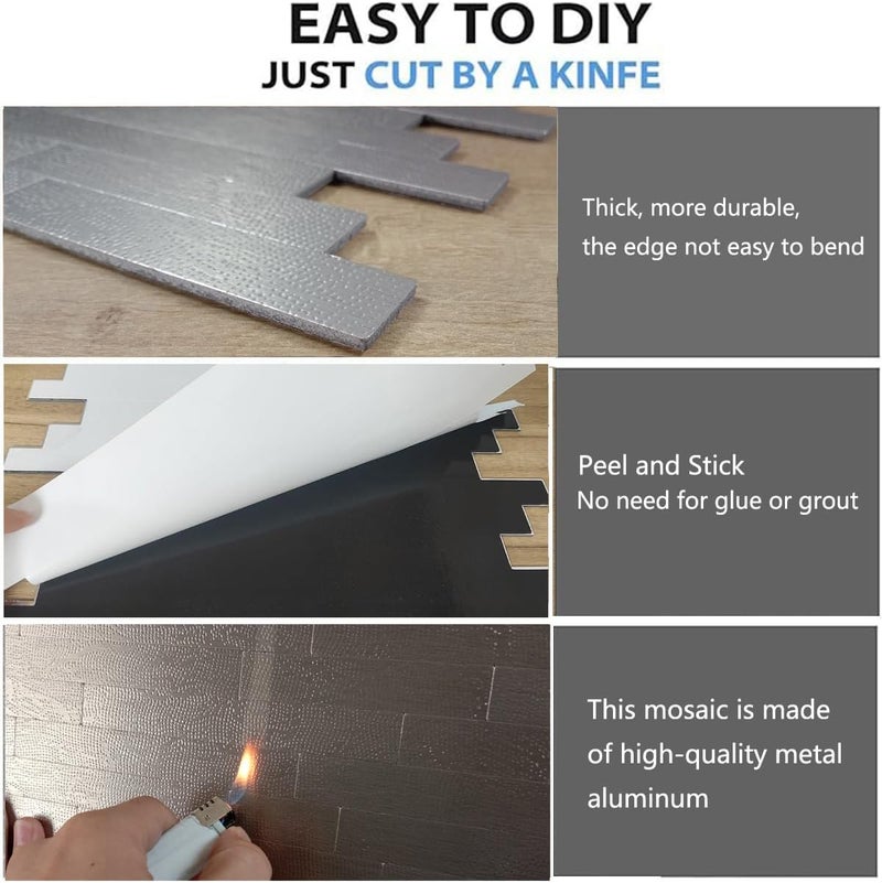 weimeisc 10-Sheet Peel & Stick Waterproof Backsplash, Mosaic Wall Stickers, Non-Slip Heat-Resistant DIY Stickers, Easy to Cut, Used for Shower/Bathroom/Kitchen Cabinets(Grey) - Image 5